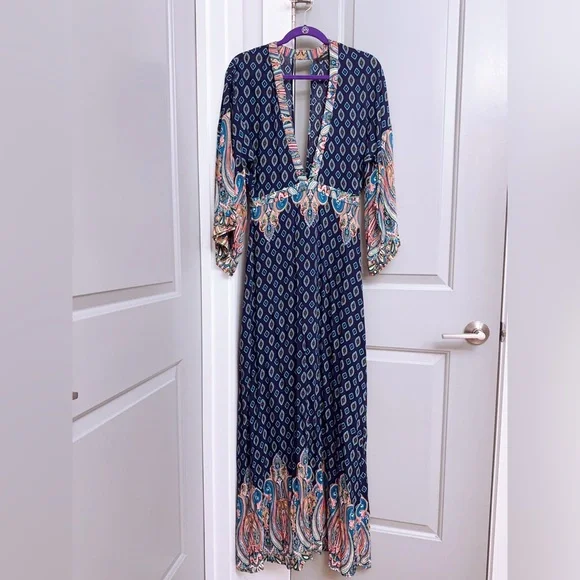 Forever 21 Navy Boho Print Maxi Dress Size Large - Picture 3 of 4